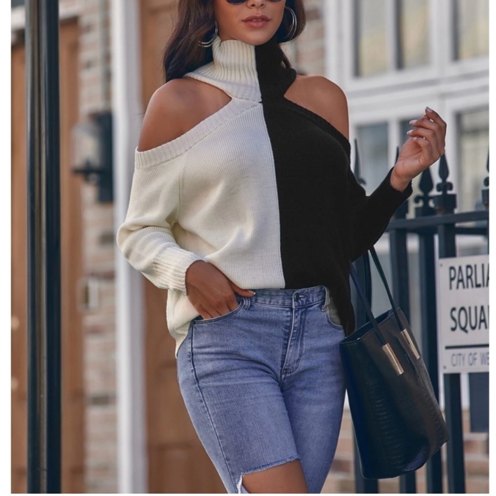 Cold Shoulder Colorblock Sweater